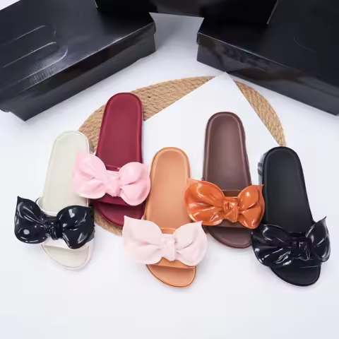 Top Quality Women Flat Bowknot Jelly Shoes Brazil Meli Brand Ladies Jelly Slippers Girl Fashion Beac