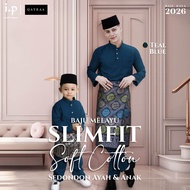 QAYRAA 2026🪔TEAL BLUE Baju Melayu Soft Cotton Slim Fit Cekak Musang Ayah dan Anak Sedondon Family Se