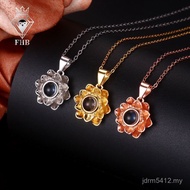 100 Valentine's Day Photos Pendant Gifts Silver Lotus Projection Text Language Lotus Necklace I Love
