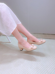 Giày Búp Bê Nữ Đính Nơ Đế Vuông 3cm Guốc Công Sở Nữ Mũi Vuông Da Mềm NUDDO N108