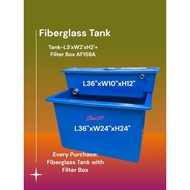 Fiberglass Tank L3'xW2'xH2' with Filter Box AF158A (L36"xW10"xH12")