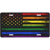 LGBT Gay Pride Rainbow Flag American Flag Personalized Front Aluminum License Plate Suitable Outdoor