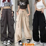 Women Fashion Y2K Wide Leg Long Cargo Pants Elastic High Waist Hip Hop Dance Pants Baggy Trousers St