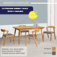 Extension Dining Table with 4 Chairs/EXTENDABLE DINING SET/WOODEN DINING SET/DINING ROOM SET/DINING 