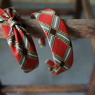 古董領帶改製手工髮箍-老屋幾何窗花-復古紅