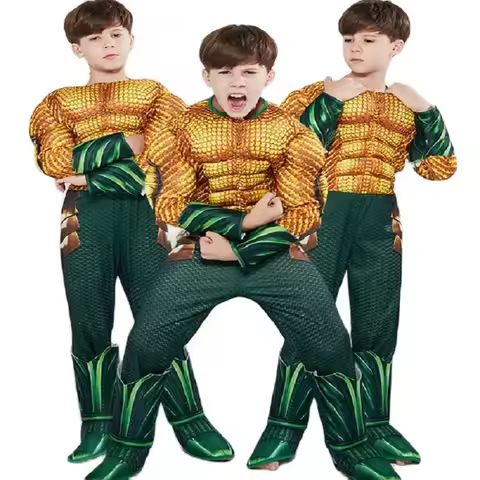 Boy Ocean Gold Aquaman Muscle Cosplay Costume Kids Halloween Anime Costumes Children Superhero Carni