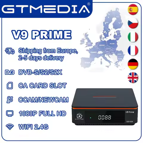 GTMEDIA V9 Prime HD Satellite Receiver DVB-S2X/S2/S Tuner TV Decoder 1080P H.265 Built In 2.4G WIFI 