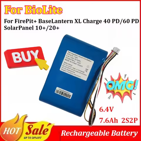 IFR-6.4V 7.6Ah 48.64Wh 2S2P Rechargeable Lithium-Iron Battery for BioLite FirePit+ BaseLantern XL Ch