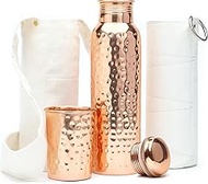 Kitchen Science Copper Water Bottle (32oz/950ml) w/Copper Tumbler, Carrying Bag &amp; Deco Sleeve | Pure Copper Bottle for Drinking Water | Lab-Tested, Leak-Proof | Authentic Ayurvedic Copper Bottle