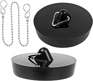 Plug with Chain, Pack of 3, in Black, Diameter 41 to 36 mm Diameter, PVC Drain Plug for 1 1/2 Inch V