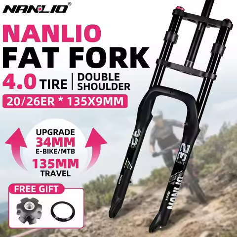 NANLIO Double Shoulder Air Suspension Fork 26 20 inch 4.0 Fat Bike Snow E-Bike MTB Forks 135x9mm Dou