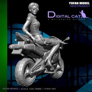 YuFan Model 1/24 Resin Kits Cool girl and motorcycle set Resin soldier model YFWW-18814.1