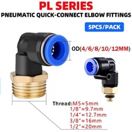 ​​5PCS PL 4-12mm Pneumatic Elbow Quick Connector w/ 1/8"-1/2" Thread - PL Series Air Hose Fittings f