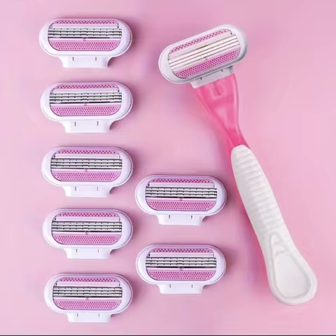 Women Razor 1 Handle 3 Cartridges Stainless Steel Blade Rubber Handle Reusable Body Hair Remove Razo