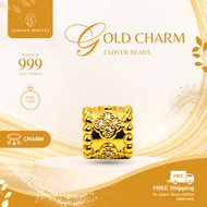 CZ Clover Beads Charm | 999 Emas Gold Loket Charm Bunga Batu Pendant | 小蛮腰花牌 | Elegold