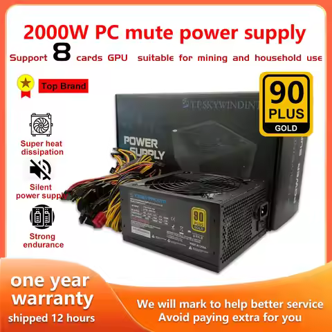 T.F.SKYWINDINTL NEW 2000W ATX PSU ​Mining Power Supply PC Power Support 8 Display Cards GPU 95% Effi