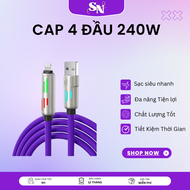 Cáp silicone 4 đầu 240w Cáp sạc nhanh 4 TRONG 1 công suất 240w - đa năng - sạc chống gẫy Chiều dài 1