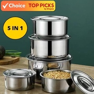 Stainless Steel Cooking Pot Set with Lids (5pcs) | Multipurpose Stock Pots for Cooking & Food Storag