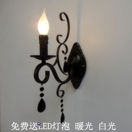 European Retro Crystal Lamp Wall Lamp Black Iron Wall Lamp Crystal Wall Lamp Living Room Bedroom Wal