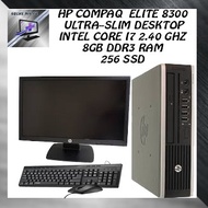 HP COMPAQ ELITE 8300 ULTRA-SLIM DESKTOP/ INTEL CORE i7 2.40GHZ/ 8GB DDR3 RAM/ 256 SSD/ 20" LED MONITOR/ USB KEYBOARD AND
