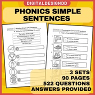 PDF  Phonics Simple Sentences  Worksheet for Kids, CVC Reading simple CVC Sentence Kindergarten Pres
