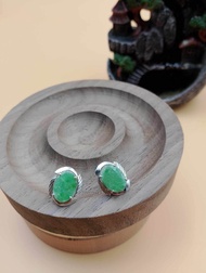 Handmade silver natural Myanmar jade earrings