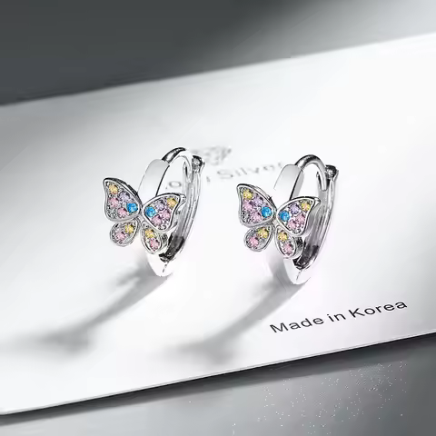 925 Sterling Silver Butterfly Rainbow Zircon Ring Earrings For Women Friends Wedding Jewelry Wholesa