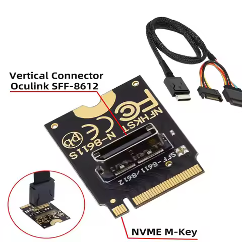 JoniSerl 2230 PCI-E4.0 M.2 M-Key to Oculink SFF-8612 SFF-8611 Vertical Host Adapter for NVME U.2 SSD