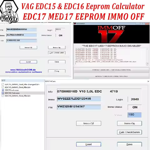 Software 3 in 1 VAG EDC15 & EDC16 Eeprom Calculator / Immo / Vin / Mileage / Pin and EDC17 MED17 IMM