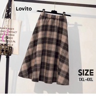 Lovito Plus Size Curve Casual Gingham Colorblock Skirts for Women LNL60148 Lovito Rok Plus Size Curv