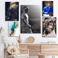 Canvas Painting Printed Tennis Sport Wall Art Pictures Tennis Legend Roger Federer Portrait Signatur