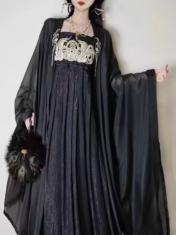 Large Size 8XL Chinese Hanfu Dress Women Halloween Cosplay Costume Ancient Embroidered Black Hanfu S