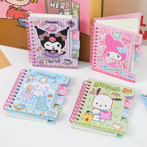 New Hello Kitty Anime Diary Notebook A7 Anime Series Kawaii Kuromi Cinnamoroll Cartoon Portable Note