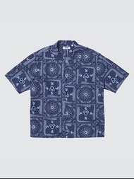 Uniqlo男裝女裝UT Disney in Blue棉麻印花襯衫/短袖襯衫 XL  Disney in Blue Cotton Linen Shirt 迪士尼樂園 米奇老鼠