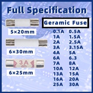 5 * 20mm 6 * 30mm 250V Ceramic Fuse Ceramic Tube Fuses 0.1A 1A 1.5A 2A 2.5A 3A 3.15A 4A 5A 6A 6.3A 8