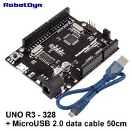 RobotDyn UNO R3 CH340G ATmega328P + USB 2.0 data CABLE (50cm). Compatible for Arduino UNO Rev 3.+  A