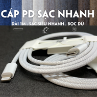 Cáp iP sạc nhanh PD type C to lightning bọc dù dành cho ip8 8plus X 13promax 14promax