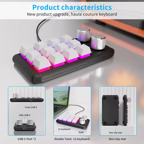 Customize Bluetooth 3 Modes Programming Keyboard 12 Key 2 Knob Copy Paste Mini Button Gaming Keypad 