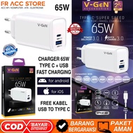 Charger 65W FAST CHARGING VGEN VTC2-42 CHARGER TYPE C V-GeN VTC2-42 65W Dual Port Type C & USB QC3.0