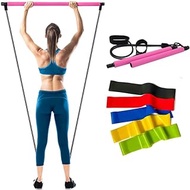 Pilates Bar with Resistance Band, Workout Equipment for Women and Men, Portable Kit for Body Toning, All-in-one Strength Weights for Squat Stretch Yoga Stick. (with 5 Resistance Bands)