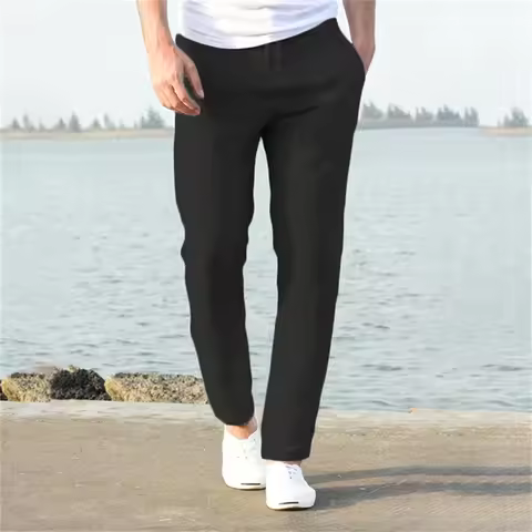 Men's Cotton Linen Pants Male Autumn New Breathable Solid Color Linen Trousers Fitness Streetwear S-