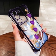 Callfire Casing Vivo Y29 T4X 5G 4G Four Corner Electroplated Anti Drop Phone Case Aesthetic Lotus Pa