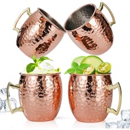 4 Pcs Moscow Muller Cups, 16 Ounces Hammered Copper Cups, Lining 304 Stainless Steel, Equipped with 