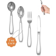 4-Piece Weighted Utensils for Tremors and Parkinsons (7 oz Each) - Weight Silverware for Hand Tremor