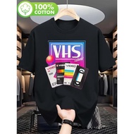 Men's Vintage VHS Movie Tape T-Shirt - Retro VHS Cassette Tape Graphic Tee with -Fit, Short Sleeve R