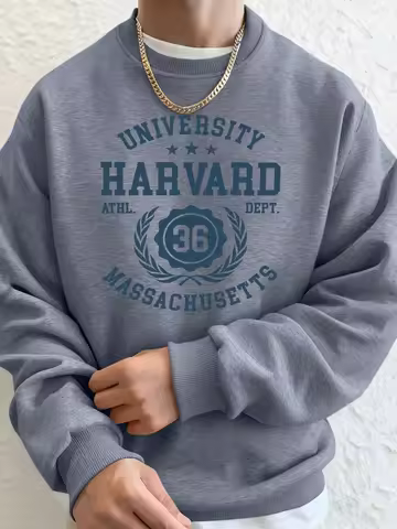 University Harvard Massachusetts Print Men Autumn Fleece Sweatshirts Basics Comfy Hoodie Long Sleeve