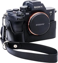 Bowan for Sony A7 Mark IV Camera Case,Handmade Genuine Real Leather Half Camera Case Bag Cover for A