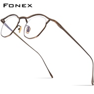 FONEX แว่นตากรอบแว่นตาไททาเนียมชายทรงหลายเหลี่ยมย้อนยุคสำหรับผู้หญิงกึ่งไม่มีขอบขอบแว่นสายตาสั้น MF-002