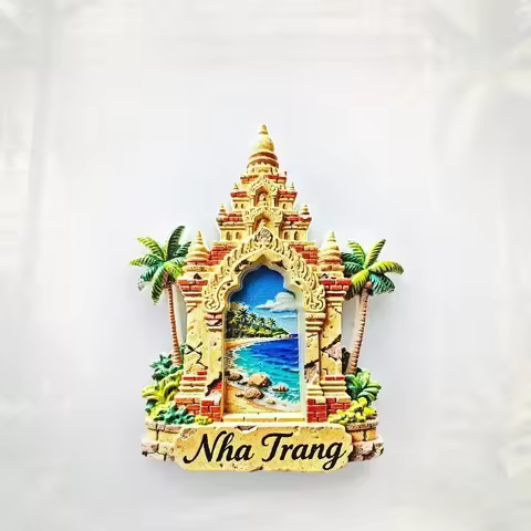 Nha Trang Cham Tower Fridge Magnet Sacred 3D Vietnamese Souvenir Unique Southeast Asian Heritage Gif