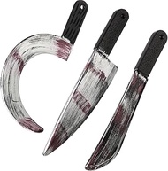 3 Pieces Halloween Knife Bloody Fake Knife Halloween Machete Toy Plastic Halloween Butcher Bloody Si